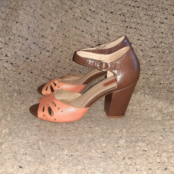 MIZ MOOZ-Rhoda-Orange/Brown  Leather-Block Heel-Peep Toe-Sz 7.5-Excellent - Picture 2 of 7